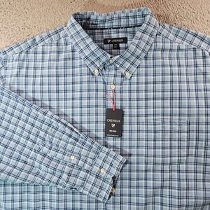 NWT Cremieux‎ Flannel Shirt Men 4XB Light Blue White Plaid Button Up New